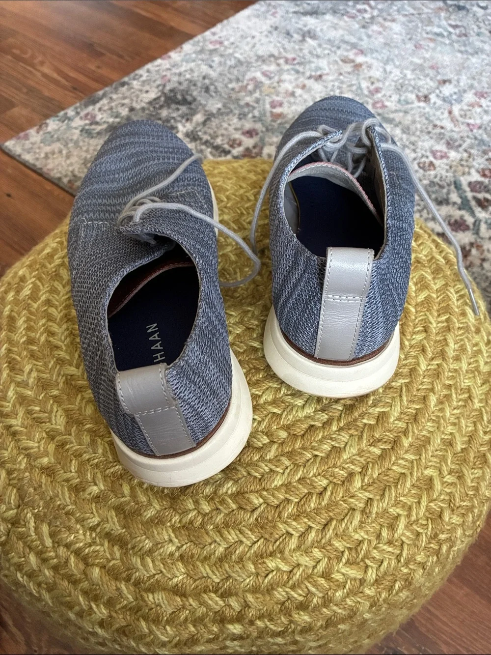 Cole Haan Light Gray Knit Lace-Up Oxfords with Brown Tongue Accent